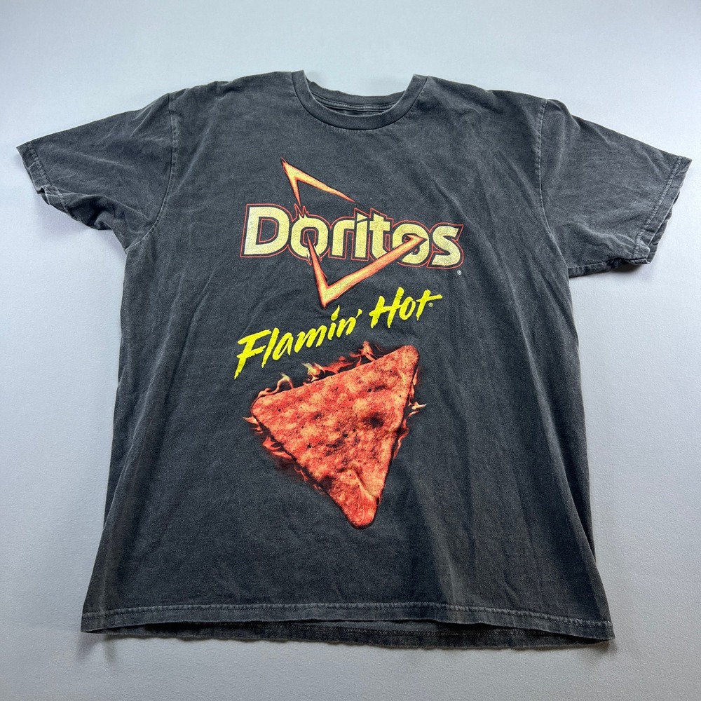 Doritos T Shirt Mens Medium Black Flamin' Hot Fiery Chip Graphic Print Cotton